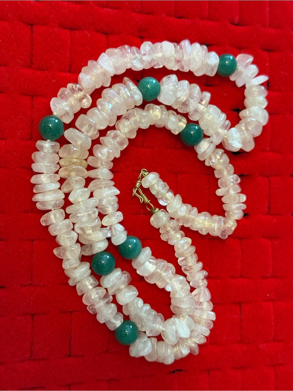 Vintage Jadeite Chips Quartz Long Beaded Necklace